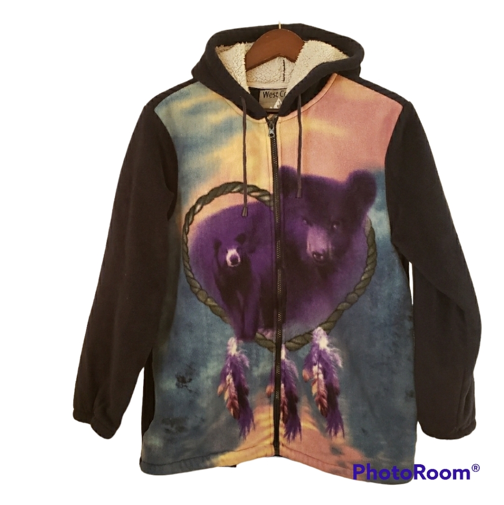 West Coast Women's bears dream catcher blue purple fleece zip up hoodie size S